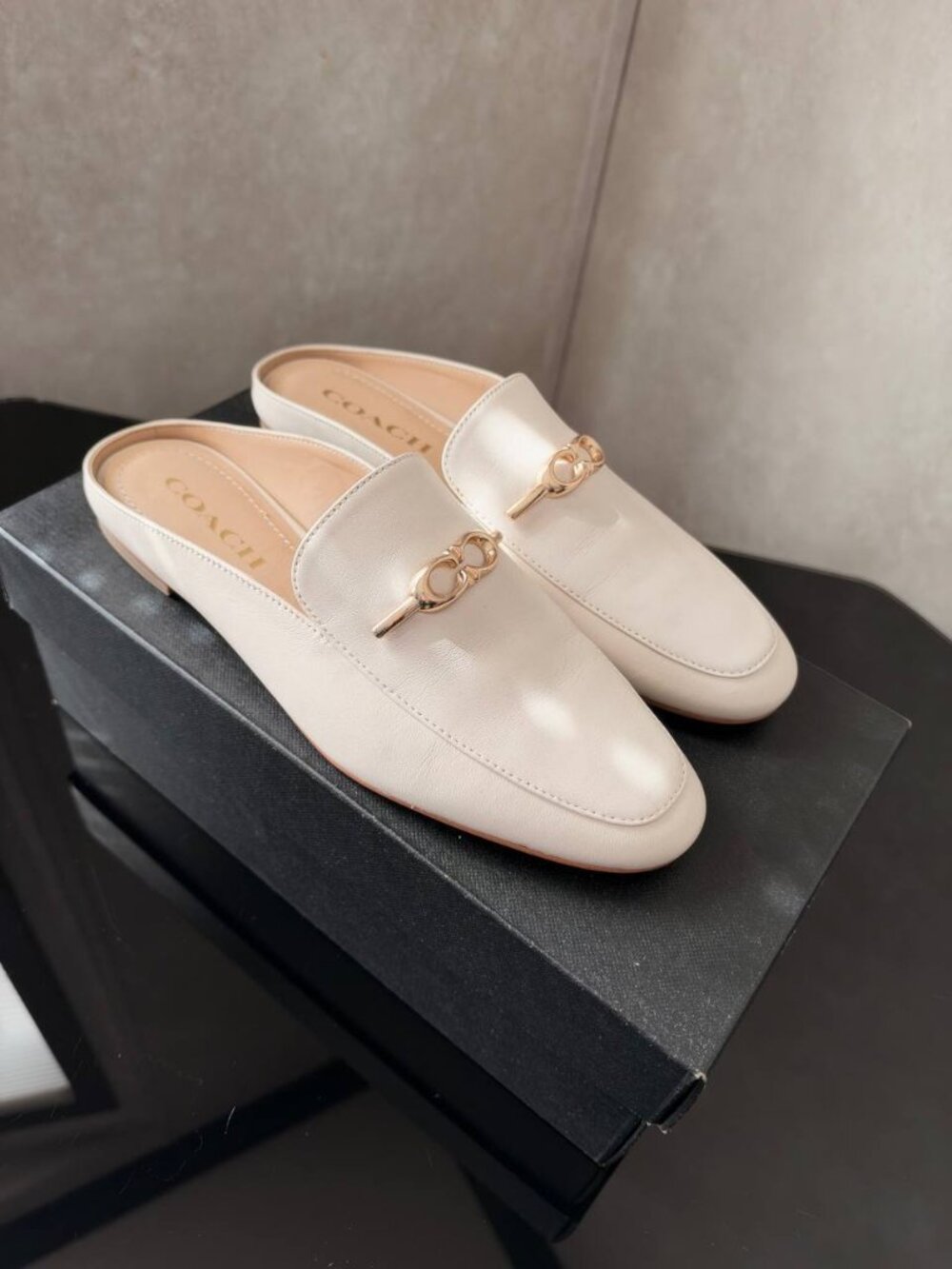 Coach Sienna Slide Loafers Shoes Women's Size 6.5 B Color Chalk Leather Slip On
